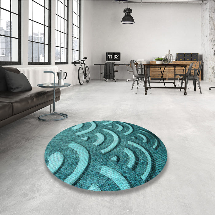 Round Patterned Dark Turquoise Green Rug in a Office, pat2259lblu
