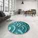 Round Patterned Dark Turquoise Green Rug in a Office, pat2259lblu