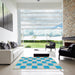 Square Patterned Blue Novelty Rug in a Living Room, pat225