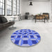 Round Patterned Denim Blue Rug in a Office, pat226blu