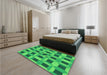 Patterned Neon Green Rug in a Bedroom, pat226grn