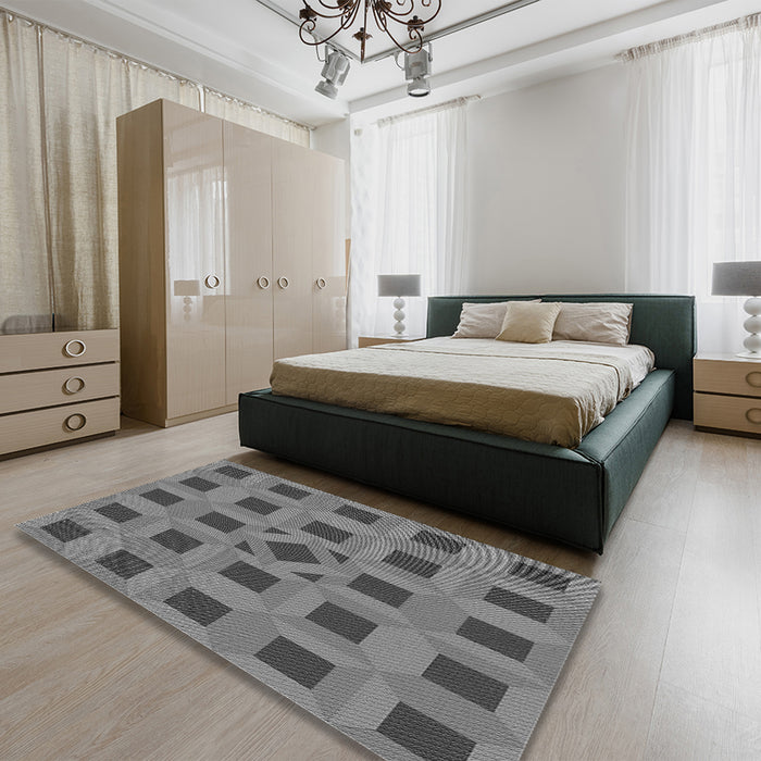 Round Machine Washable Transitional Grey Gray Rug in a Office, wshpat226gry