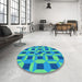 Round Patterned Neon Blue Rug in a Office, pat226lblu