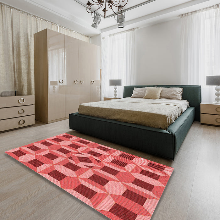 Round Machine Washable Transitional Red Rug in a Office, wshpat226rd