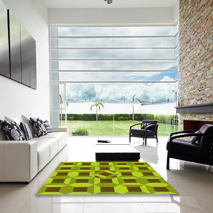 Square Patterned Olive Green Rug in a Living Room, pat226yw