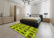 Patterned Olive Green Rug in a Bedroom, pat226yw