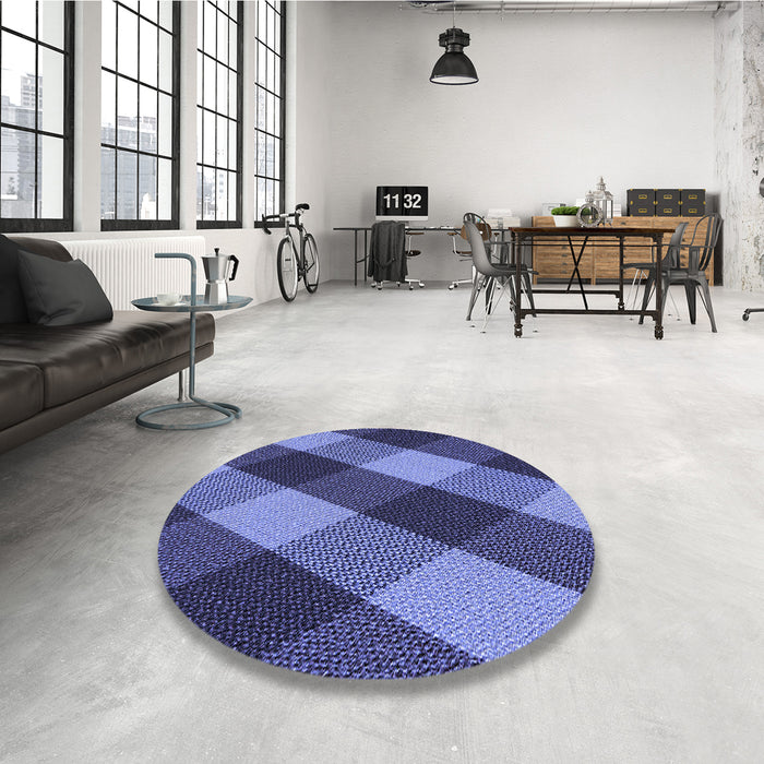 Round Patterned Sky Blue Rug in a Office, pat2260blu