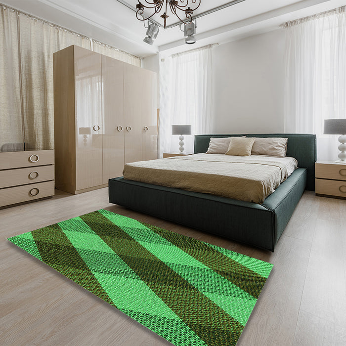 Round Machine Washable Transitional Dark Forest Green Rug in a Office, wshpat2260grn