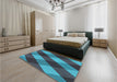 Patterned Bright Turquoise Blue Rug in a Bedroom, pat2260lblu