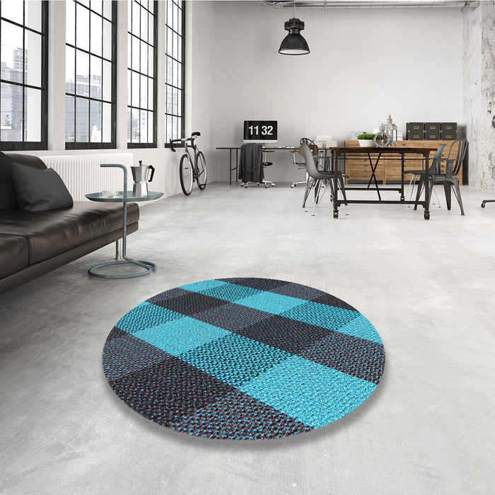 Round Patterned Bright Turquoise Blue Rug in a Office, pat2260lblu