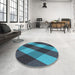 Round Patterned Bright Turquoise Blue Rug in a Office, pat2260lblu
