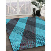 Patterned Bright Turquoise Blue Rug, pat2260lblu