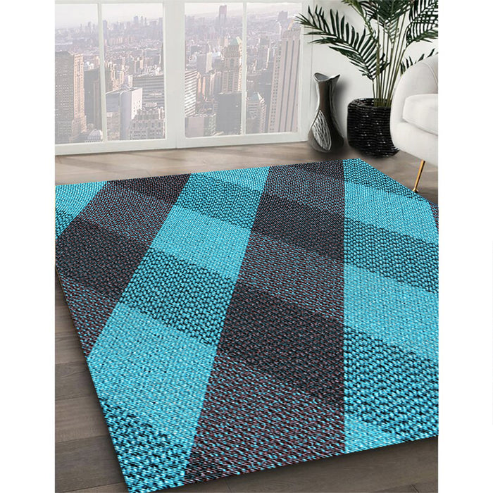 Patterned Bright Turquoise Blue Rug in Family Room, pat2260lblu