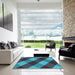 Square Patterned Bright Turquoise Blue Rug in a Living Room, pat2260lblu