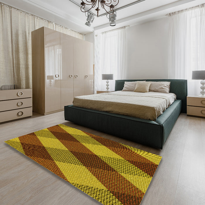 Patterned Saffron Red Rug in a Bedroom, pat2260yw