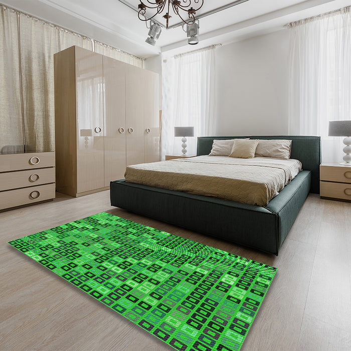 Patterned Lime Green Rug in a Bedroom, pat2261grn