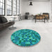 Round Patterned Spring Green Rug in a Office, pat2261lblu