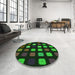 Round Patterned Midnight Gray Rug in a Office, pat2262grn