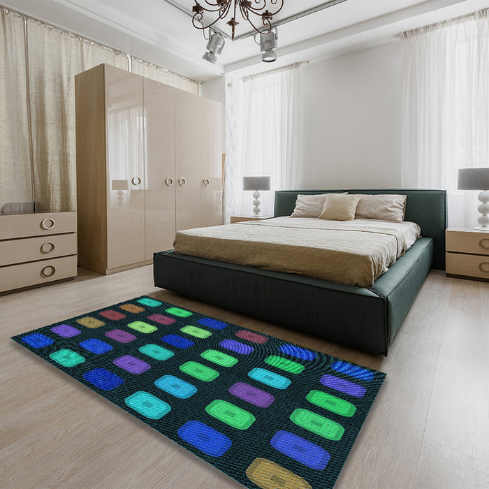 Patterned Dark Cyan Green Rug in a Bedroom, pat2262lblu