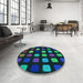 Round Patterned Dark Cyan Green Rug in a Office, pat2262lblu