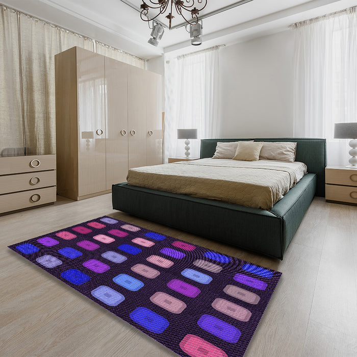 Patterned Dark Purple Rug in a Bedroom, pat2262pur