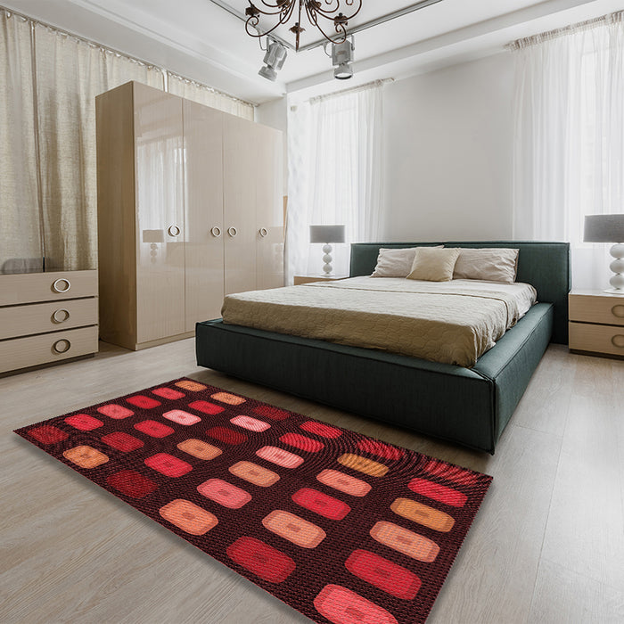 Patterned Maroon Red Rug in a Bedroom, pat2262rd