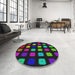 Round Patterned Dark Purple Modern Rug in a Office, pat2262