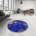 Round Patterned Denim Dark Blue Rug in a Office, pat2263blu