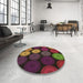 Round Patterned Plum Purple Rug in a Office, pat2263brn