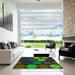 Square Patterned Charcoal Black Rug in a Living Room, pat2263grn