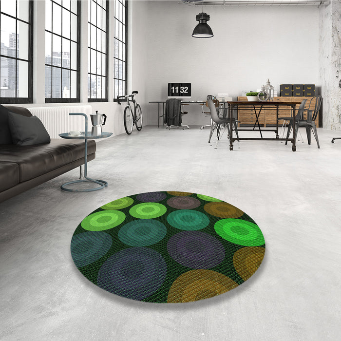 Round Patterned Charcoal Black Rug in a Office, pat2263grn