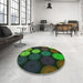 Round Patterned Charcoal Black Rug in a Office, pat2263grn