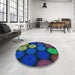 Round Patterned Denim Dark Blue Rug in a Office, pat2263lblu