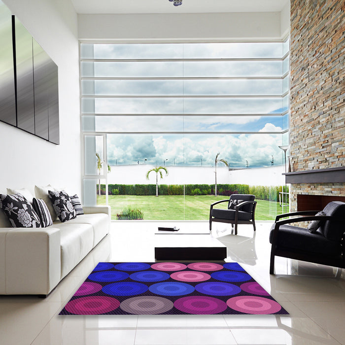 Square Patterned Bright Purple Rug in a Living Room, pat2263pur