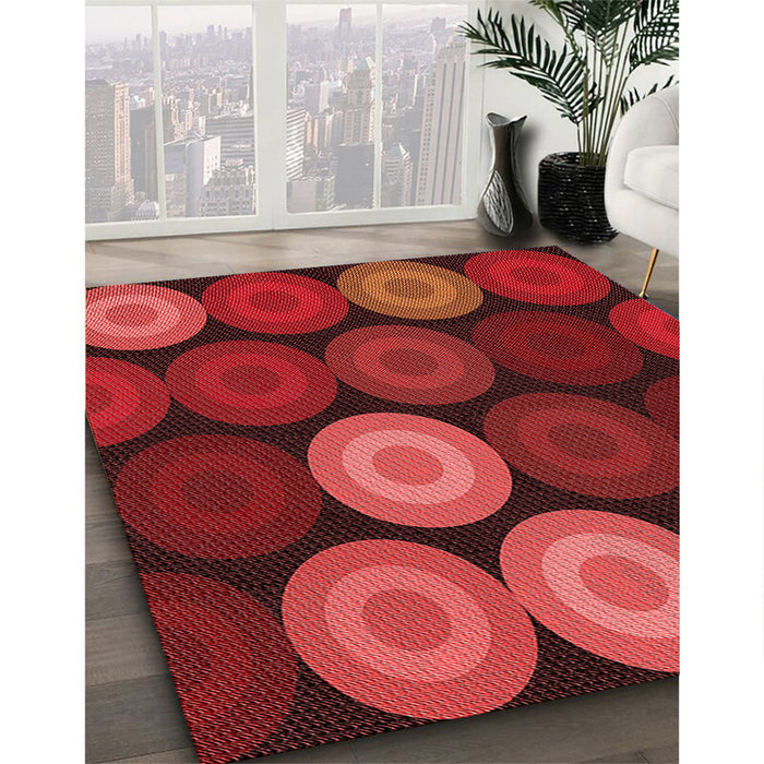 Patterned Red Rug in Family Room, pat2263rd
