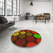 Round Patterned Crimson Red Rug in a Office, pat2263yw