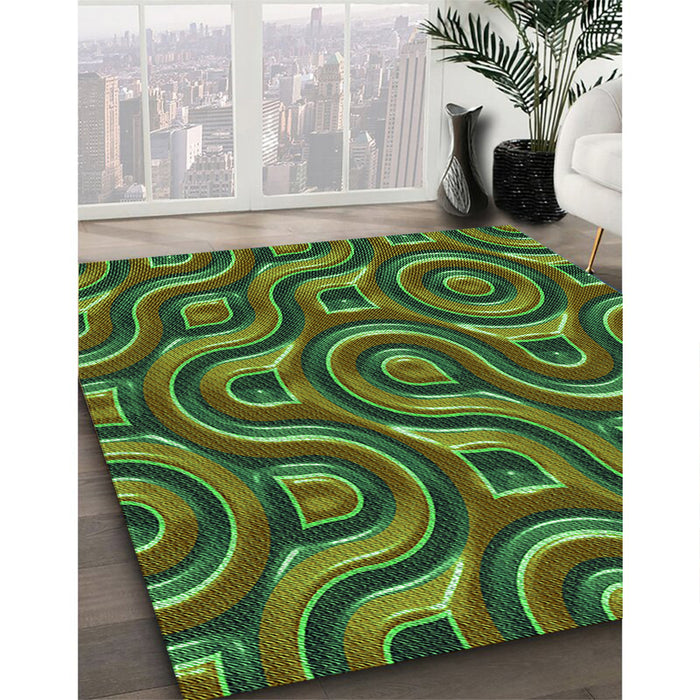 Patterned Army Green Rug in Family Room, pat2264grn
