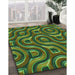 Patterned Army Green Rug in Family Room, pat2264grn