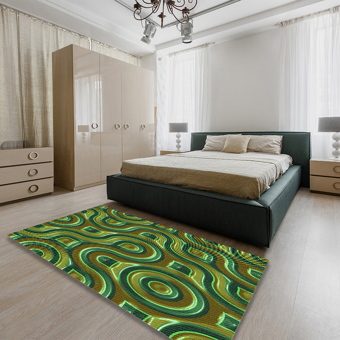 Round Machine Washable Transitional Army Green Rug in a Office, wshpat2264grn