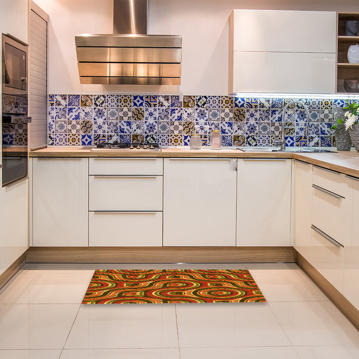 Patterned Tomato Red Rug in a Kitchen, pat2264yw
