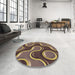 Round Patterned Dark Brown Rug in a Office, pat2265brn