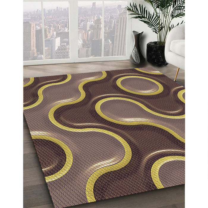 Machine Washable Transitional Dark Brown Rug in a Family Room, wshpat2265brn
