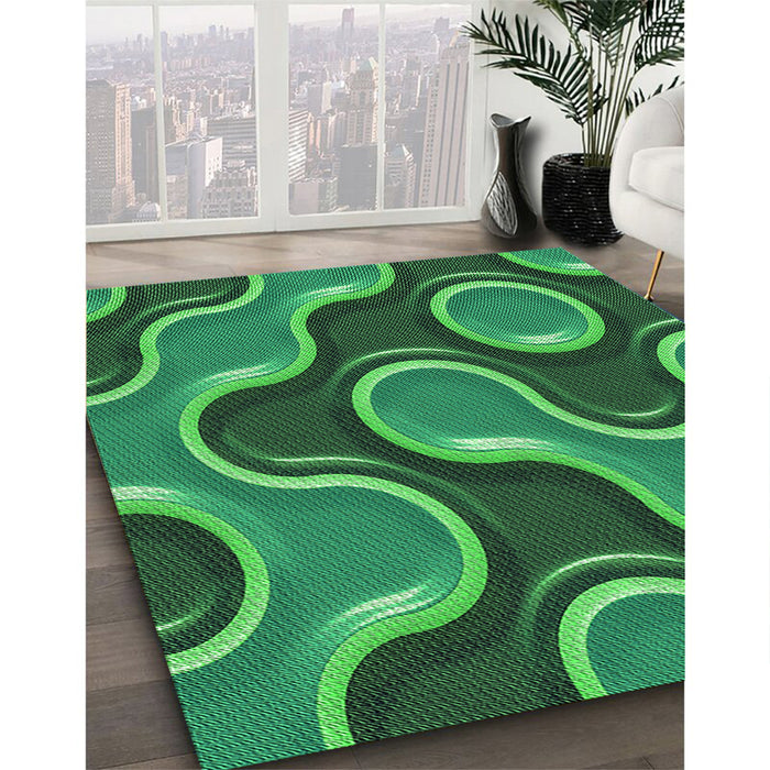 Patterned Deep Emerald Green Rug in Family Room, pat2265grn