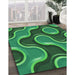 Patterned Deep Emerald Green Rug in Family Room, pat2265grn