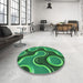 Round Patterned Deep Emerald Green Rug in a Office, pat2265grn