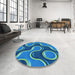 Round Patterned Blueberry Blue Rug in a Office, pat2265lblu