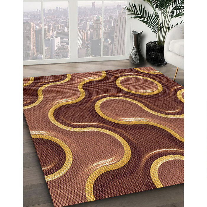 Patterned Saffron Red Rug in Family Room, pat2265org