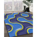 Patterned Blue Modern Rug in Family Room, pat2265