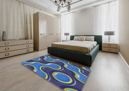 Patterned Blue Modern Rug in a Bedroom, pat2265