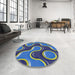 Round Machine Washable Transitional Blueberry Blue Rug in a Office, wshpat2265